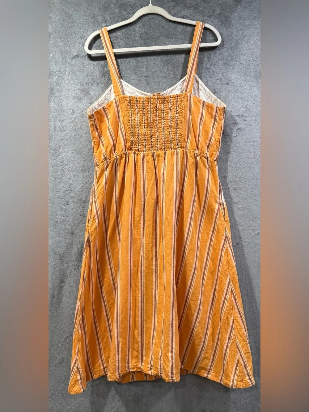 Pact Women's Canopy Linen Blend Button-Front Dress Size XL Orange Striped Boho
